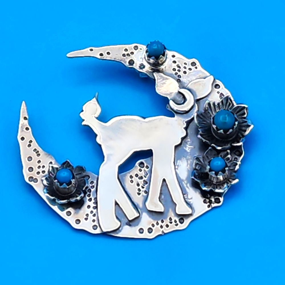 Sterling and Turquoise Deer Moon Pictograph Pendant